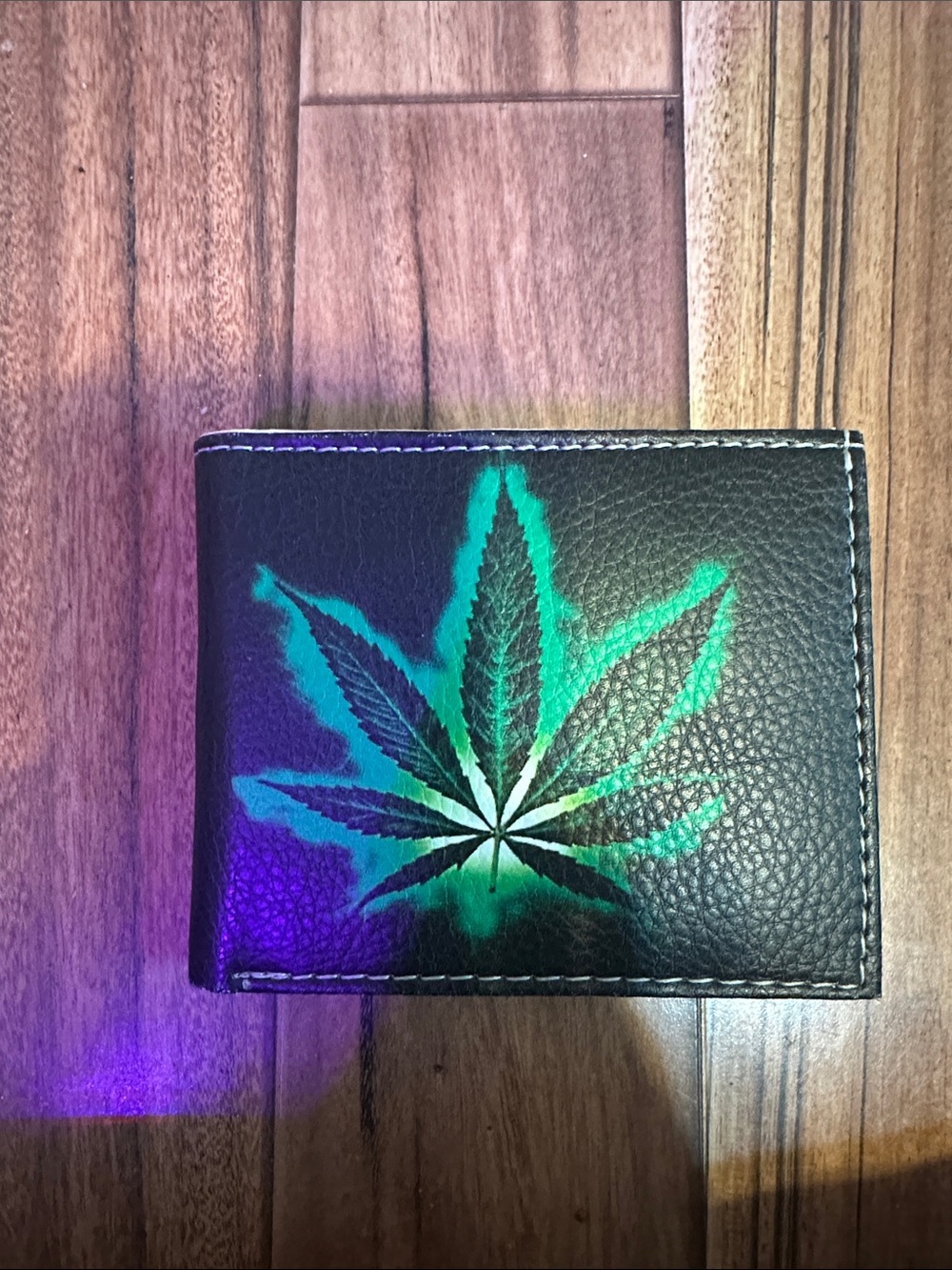 Black Wallet with Green Leaf Design - Men Accessories